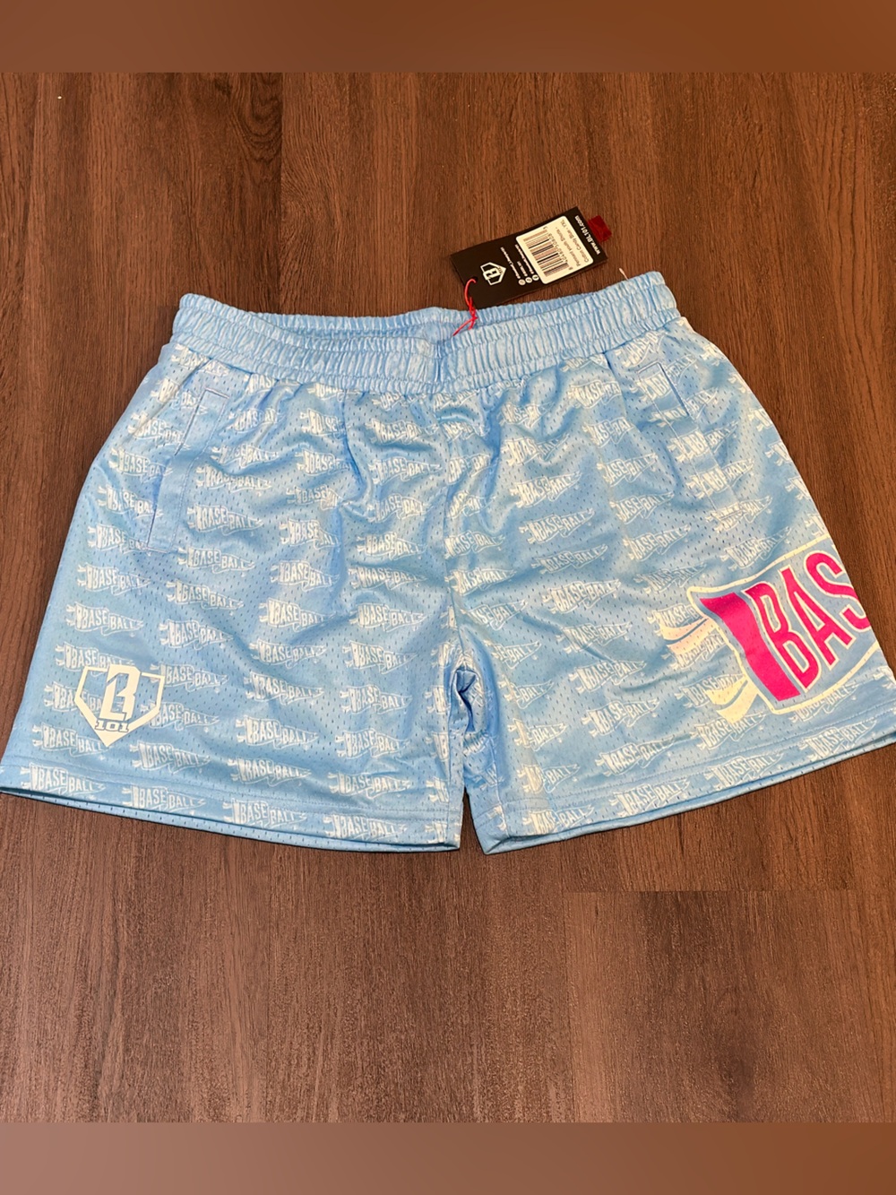Baseball Lifestyle 101 Pennant Cotton Candy Blue Mesh Shorts Youth XL NWT - Picture 1 of 4